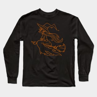 Halloween Witch Orange Line Long Sleeve T-Shirt